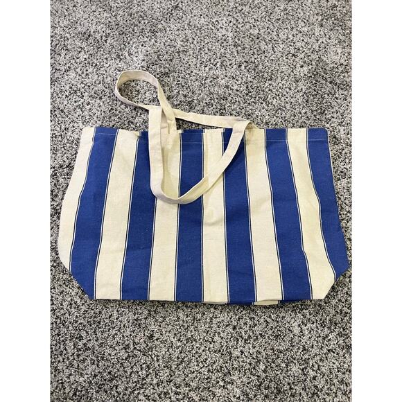 Sezane On The Road Large Blue/White Striped Canvas Tote, Shopping Coastal Prep - Picture 7 of 8